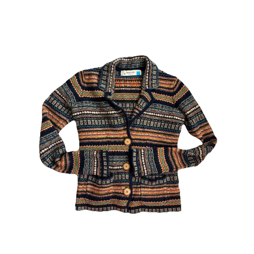 Anthropologie Sparrow 100% Lambs Wool Fair Isle Sweater Knit Grunge Small